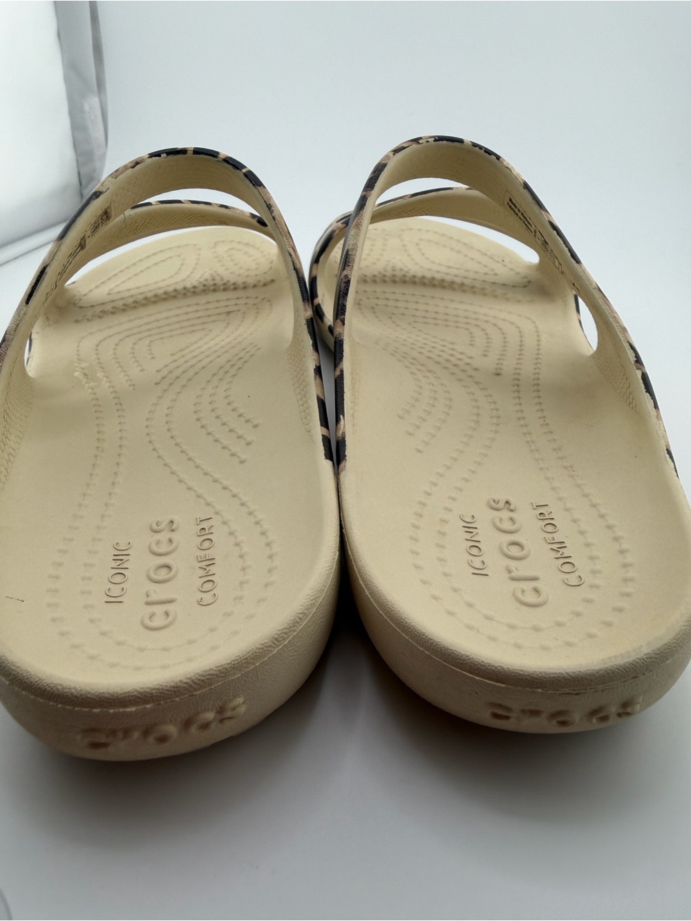 Crocs Rare Animal Print Leopard Strappy Slide Sandals - Women's Beige - Picture 7 of 11